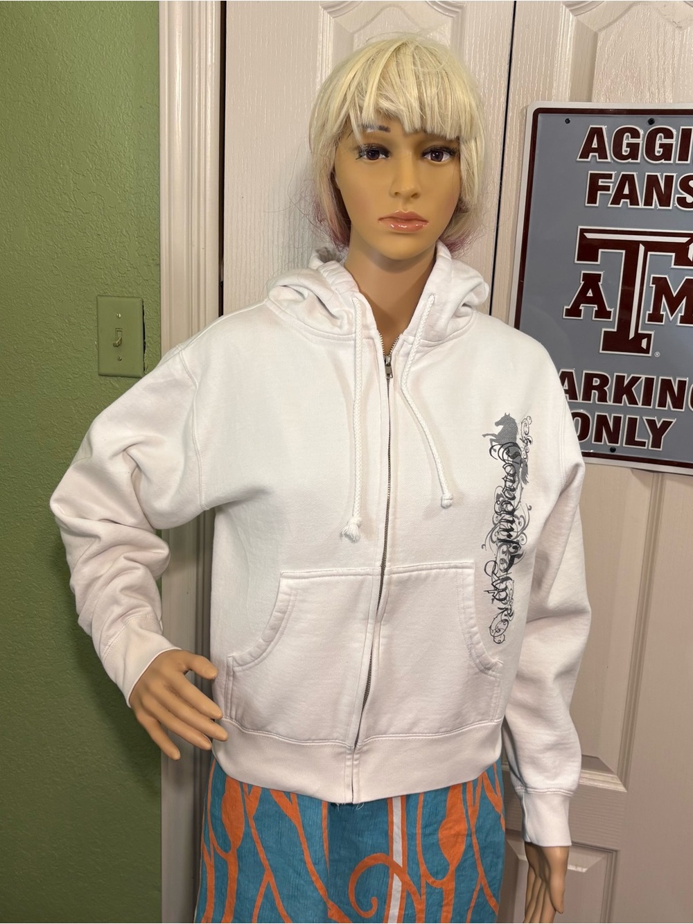 Cowgirl Up White Zip-Up Hoodie with Subtle Side Graphic